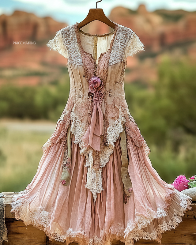 Summer Vintage Floral Lace Patchwork Dress 9144