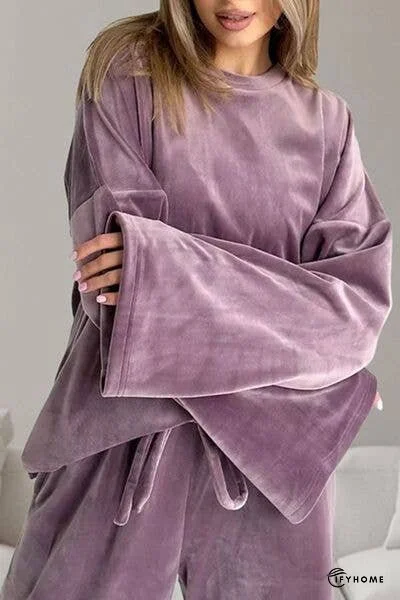 Buttery-Soft Round Neck Long Sleeve Top and Drawstring Pants Set | IFYHOME