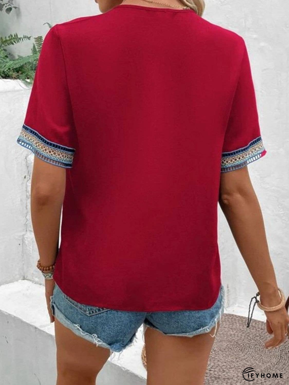 Full Size V-Neck Short Sleeve Blouse | IFYHOME