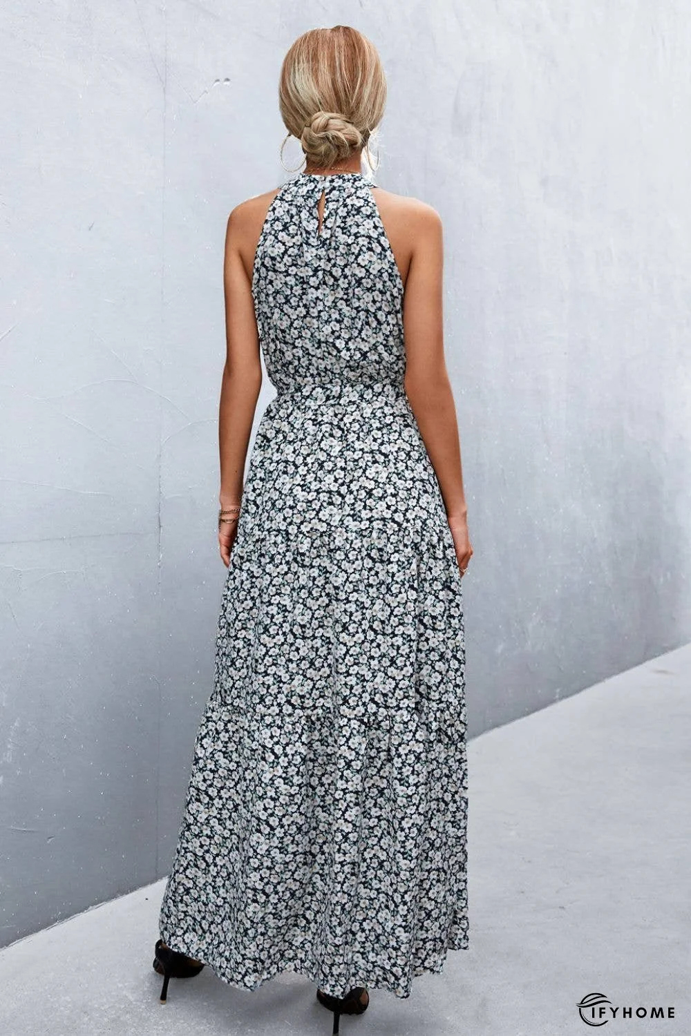Printed Sleeveless Tie Waist Maxi Dress | IFYHOME