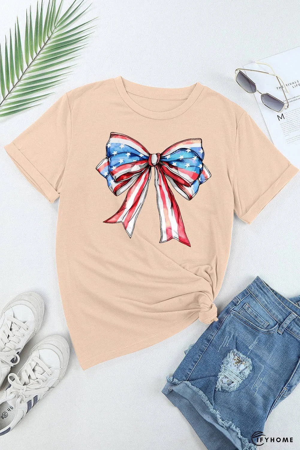 Bow Graphic Round Neck Short Sleeve T-Shirt | IFYHOME