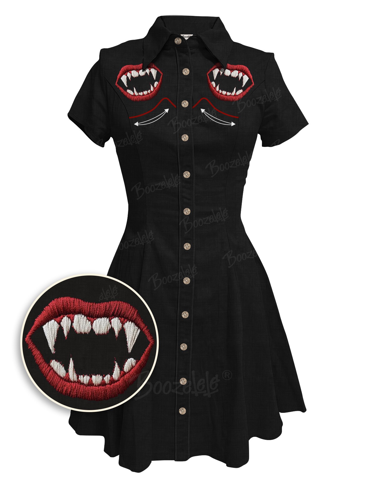 【Embroidery】[Halloween] Vampire Mouth- 100% Cotton Dress