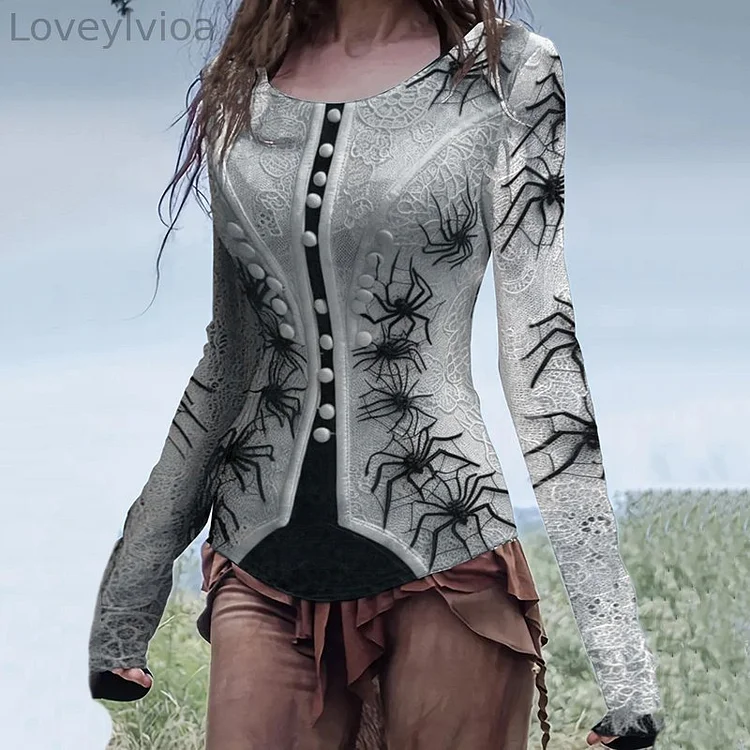 Women's Witch Halloween Spider Lace Art Tops