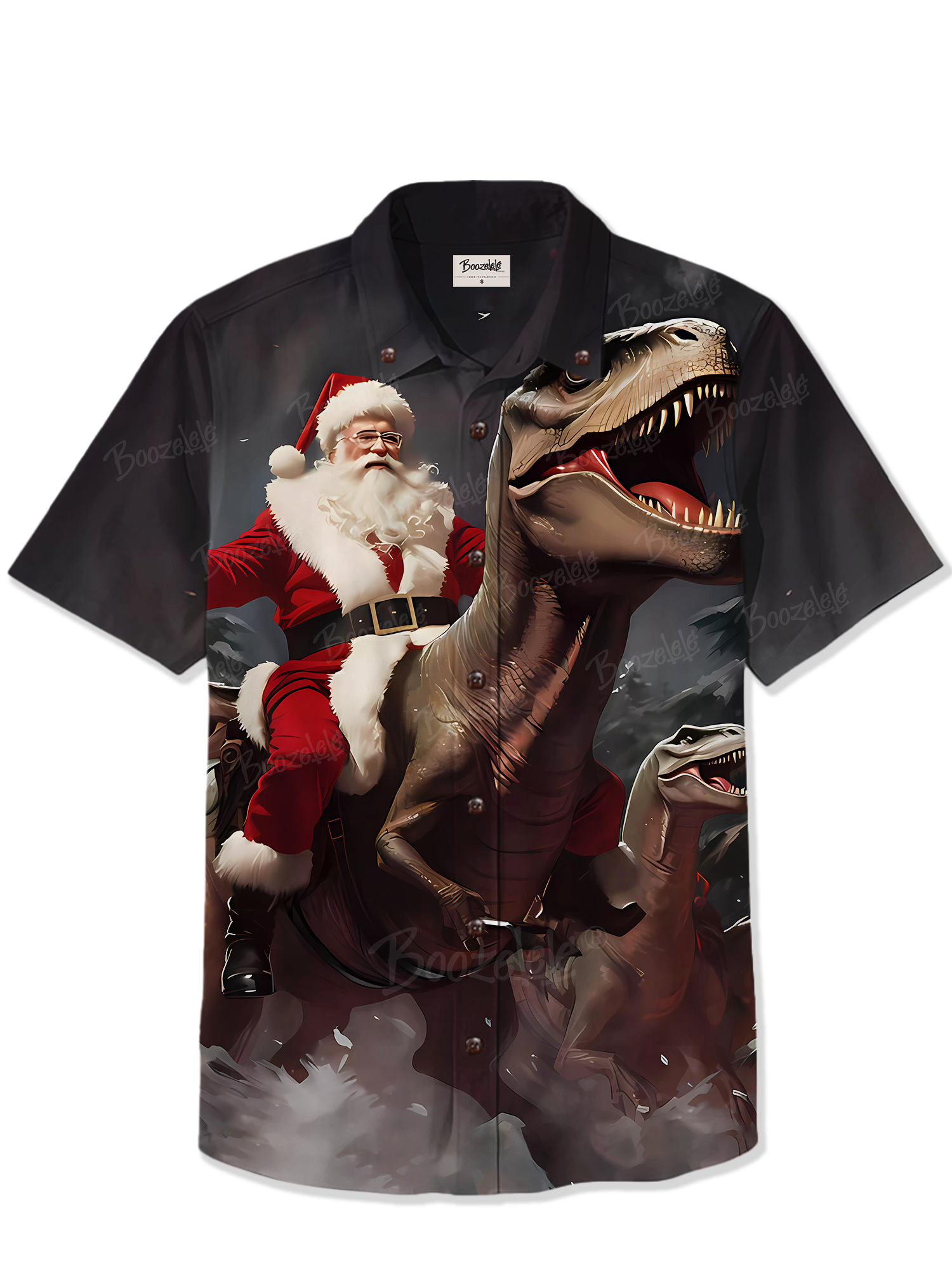 Santa Rides Dinosaur - 100% Cotton Shirt