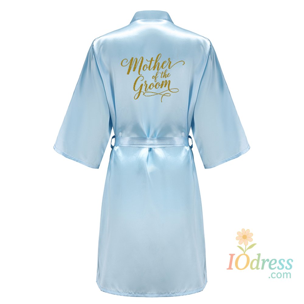 IO Dress Blue Bride Bridesmaid Robe With Gold Letters Mother Sister Wedding Gift Bathrobe Satin Kimono
