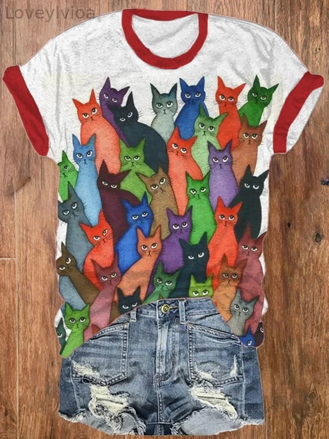 Women's Fun Cat Print T-Shirt