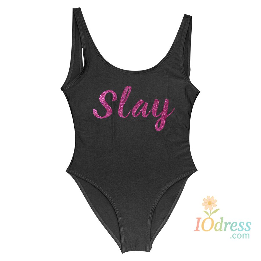 IO Dress Party  Queen &Slay Swimwear Glitter Hot Pink Printing Style One Piece Swimsuit Women Bathing wear Bathing Suit Swimsuits