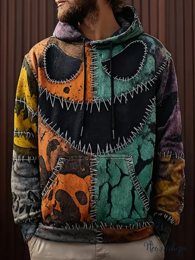 Men's Vintage Casual Halloween Horror Art Hoodie