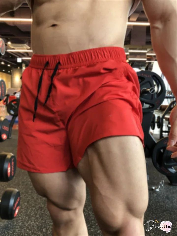 Men's Athletic Shorts Active Shorts Casual Shorts Mesh Shorts Pocket Drawstring Elastic Waist Plain Breathable Quick Dry Short Casual Daily Fashion Streetwear Black Red