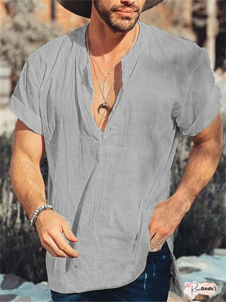 Men's T shirt Tee Henley Shirt Plain Henley Street Holiday Short Sleeve Clothing Apparel Fashion Casual Comfortable