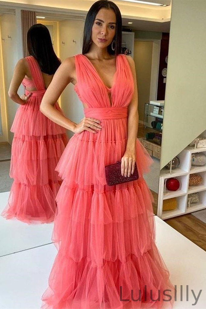 Fabulous Watermelon Sleeveless Tulle Long Prom Dress - lulusllly