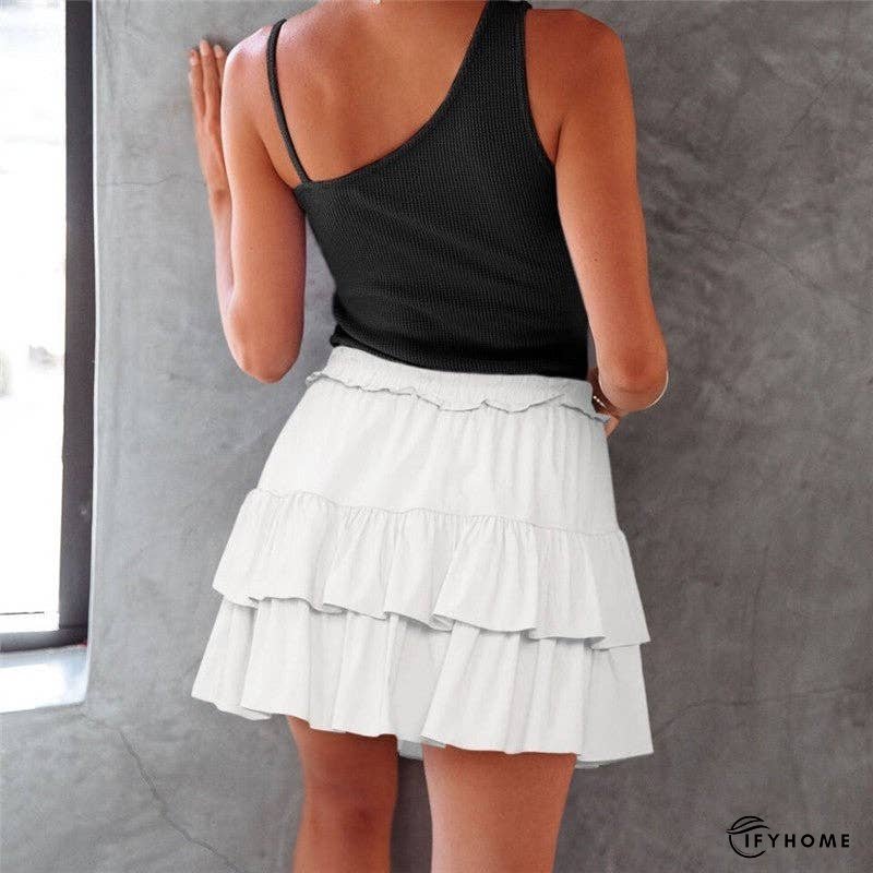 High-Waisted Layered Short Skirt With Lotus Leaf Trim | IFYHOME