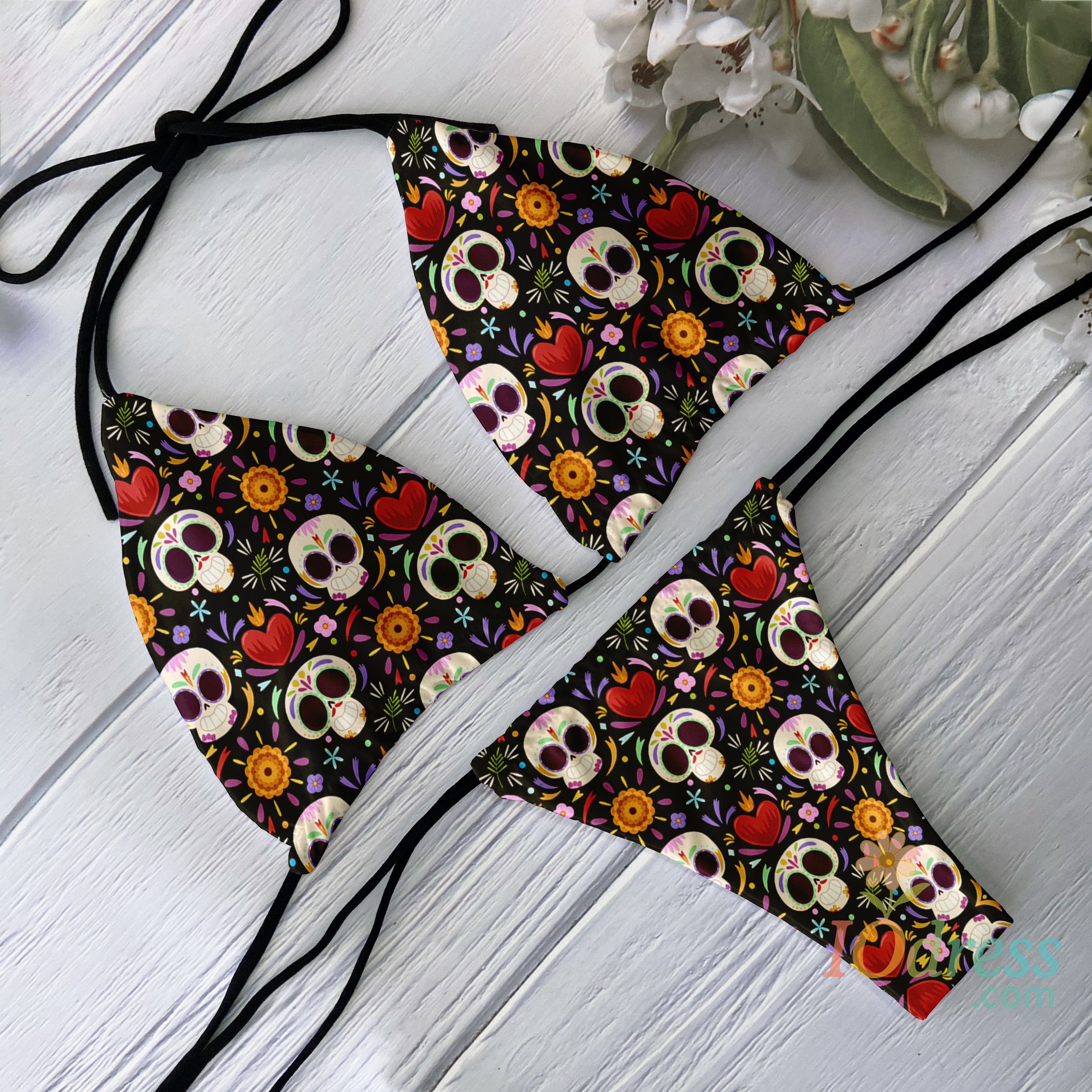 IO Dress New Bikini Set Deep V Backless Low Waist Sexy Skull Pattern Printed Swimsuit Beach Surfing Vacation Ladies Swimsuit Two Piece Se