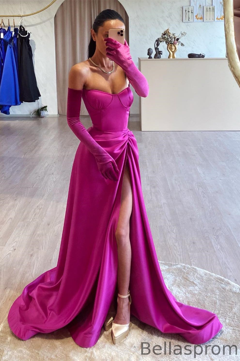 Bellasprom Purple Strapless Mermaid Prom Dress With High Split On Sale Bellasprom