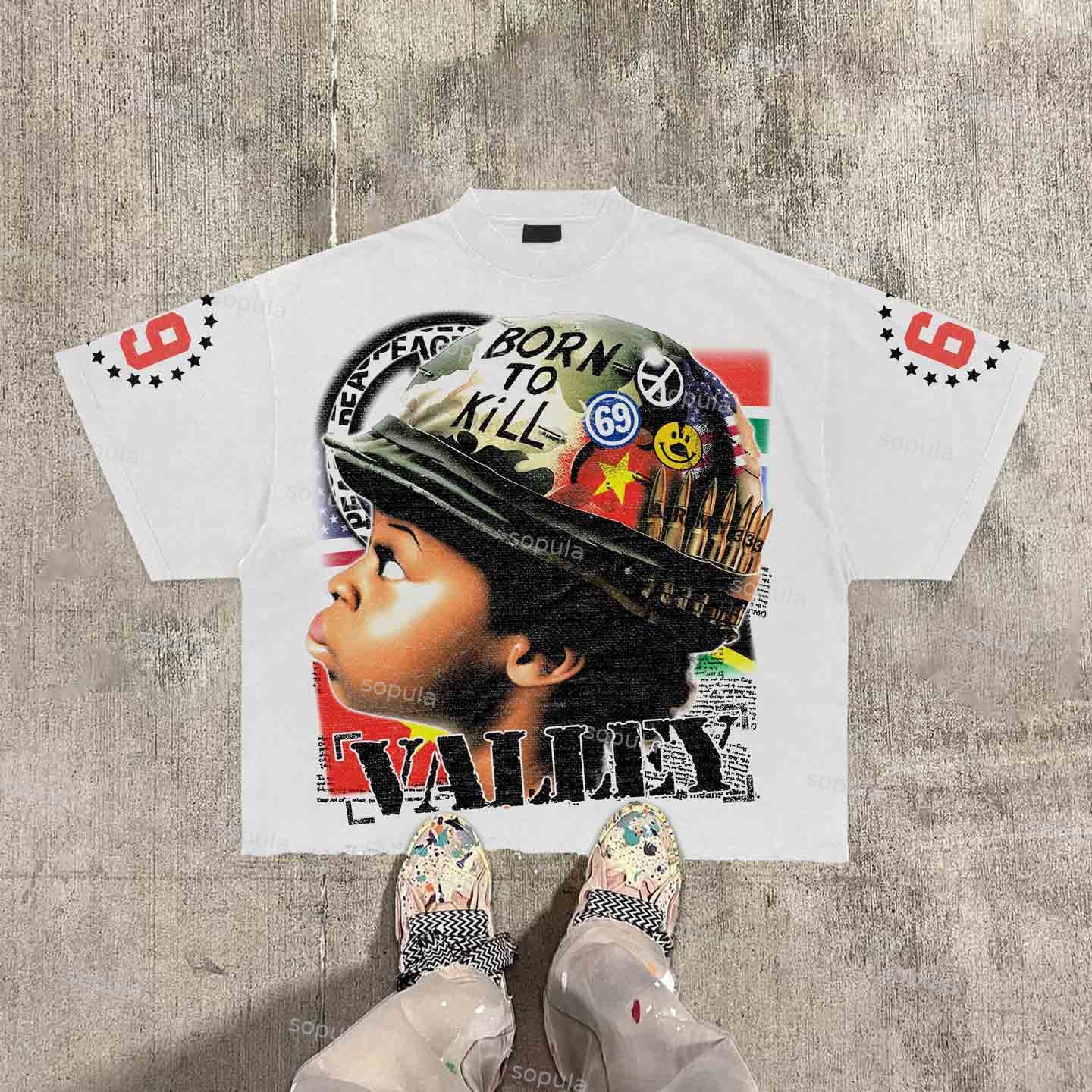 Vintage Warzone 69 Valley Dreams Peace Graphic 100% Cotton T-Shirt Cropped Tees