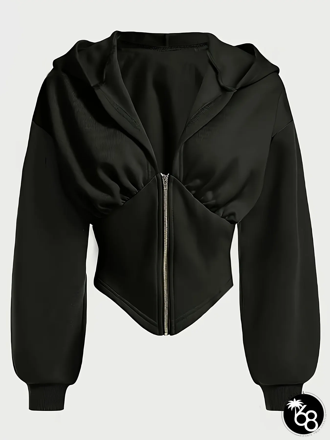 Zippered Pleated Color Block Design Hoodie Casual Long Sleeve Sweatshirt for Autumn | 168DEAL