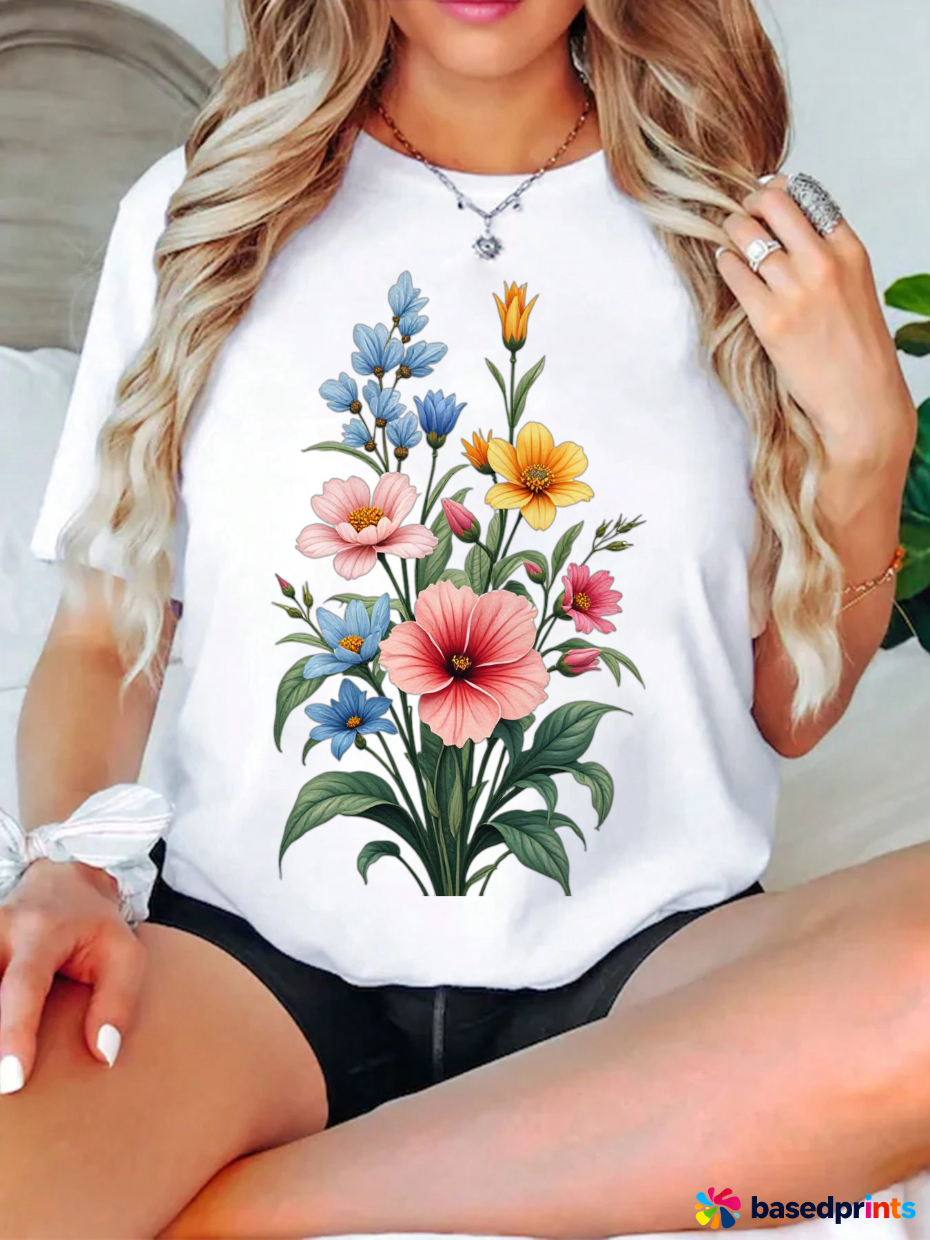 White Floral Print Short Sleeve T-Shirt