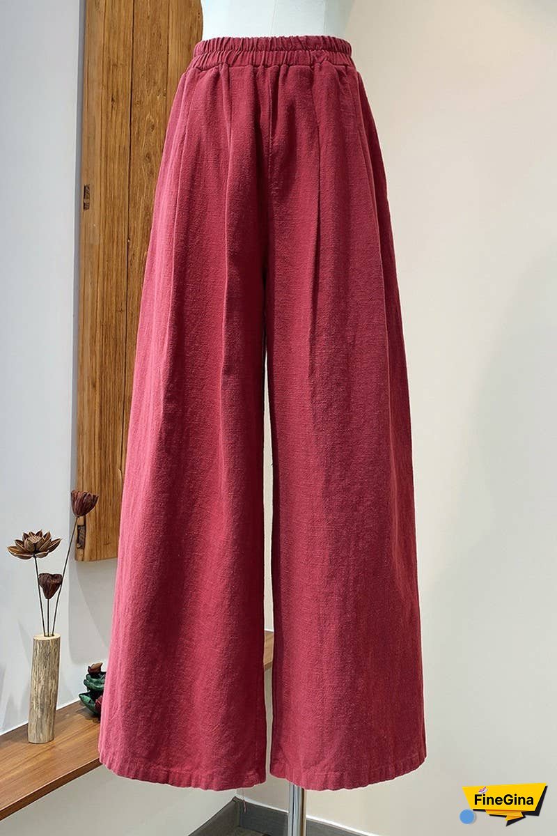 Linen And Cotton Sand-Washed Wide-Leg Pants