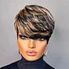 Glueless Black Gold Short Straight Bob Pixe Cut Hair