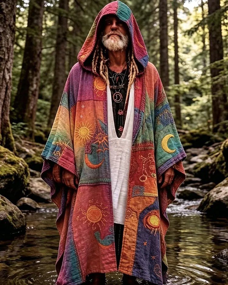 Men's Summer Outdoor Vacation Color-blocked Star and Moon Embroidered Ultra-thin Linen Cardigan  7478