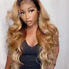 Hightlight Black Gradient Gold Long Hair Body Wave Wig