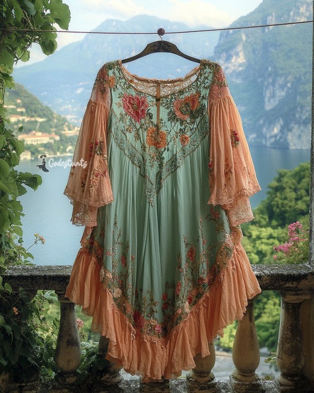 Summer Vacation Ruffle Lace Chiffon Kaftan Dress 61f7
