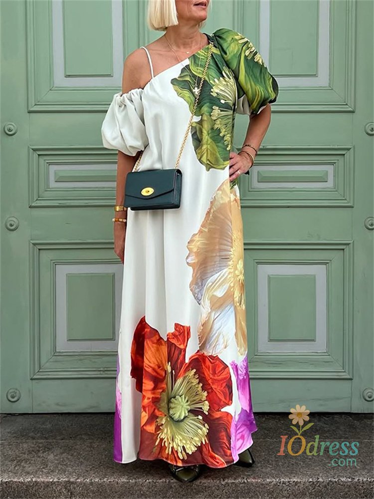 IO Dress Yeezzi Women's Dress 2025 New Summer Floral Print One-shoulder Elegant Party Evening Maxi Dresses Fashion Vacation Beach Dress IO Dress
