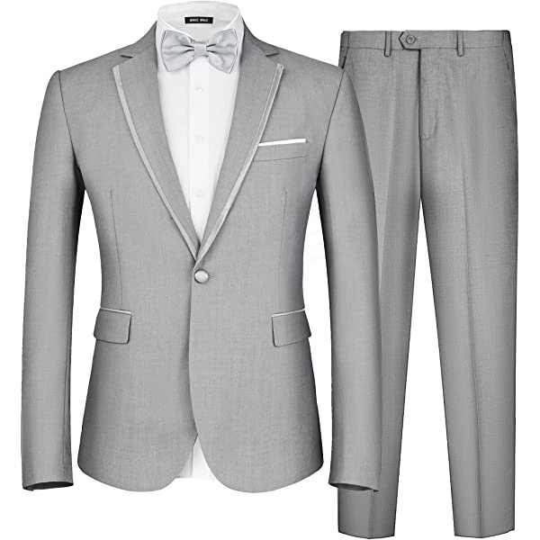 MAGE MALE Men's 2 Piece Suit One Button Slim Fit Formal Wedding Prom Tuxedo Suits Blazer Pants with Bow Tie Set Small Black-peak Lapel-1 amazon James Yang