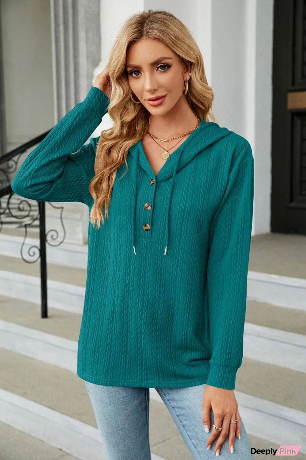 Cable-Knit Long Sleeve Hoodie