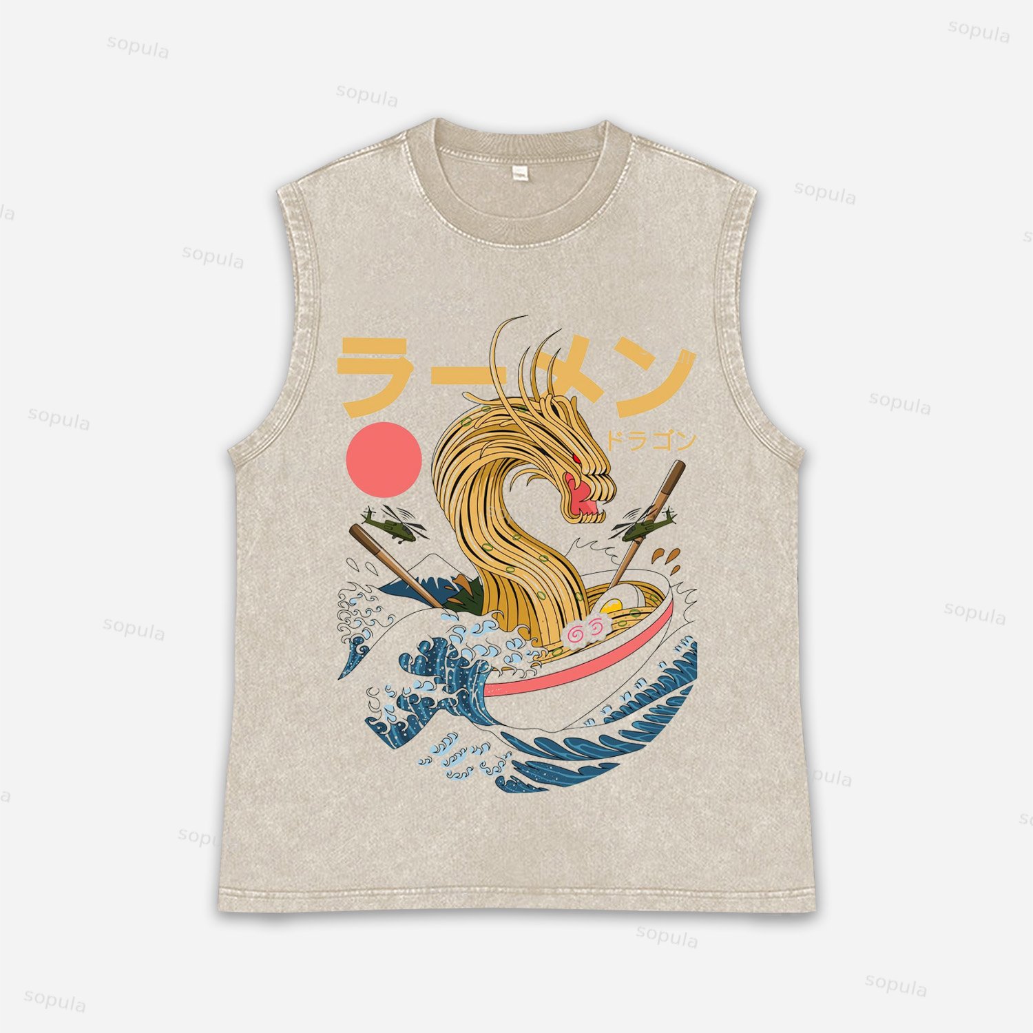 Vintage Japanese Dragon Ramen Graphic Acid Washed Vest