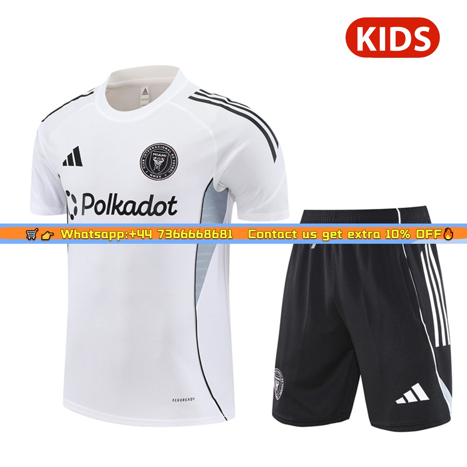 INT M.A.M 25-26 Kids Short-Sleeve Training Set - White Top and Black Shorts