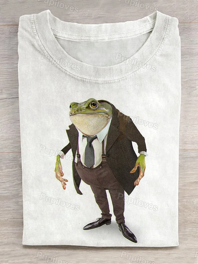 Pupiloves Pupiloves  Unisex Mr. Frog Art Print Casual Round Neck Short Sleeve T-Shirt