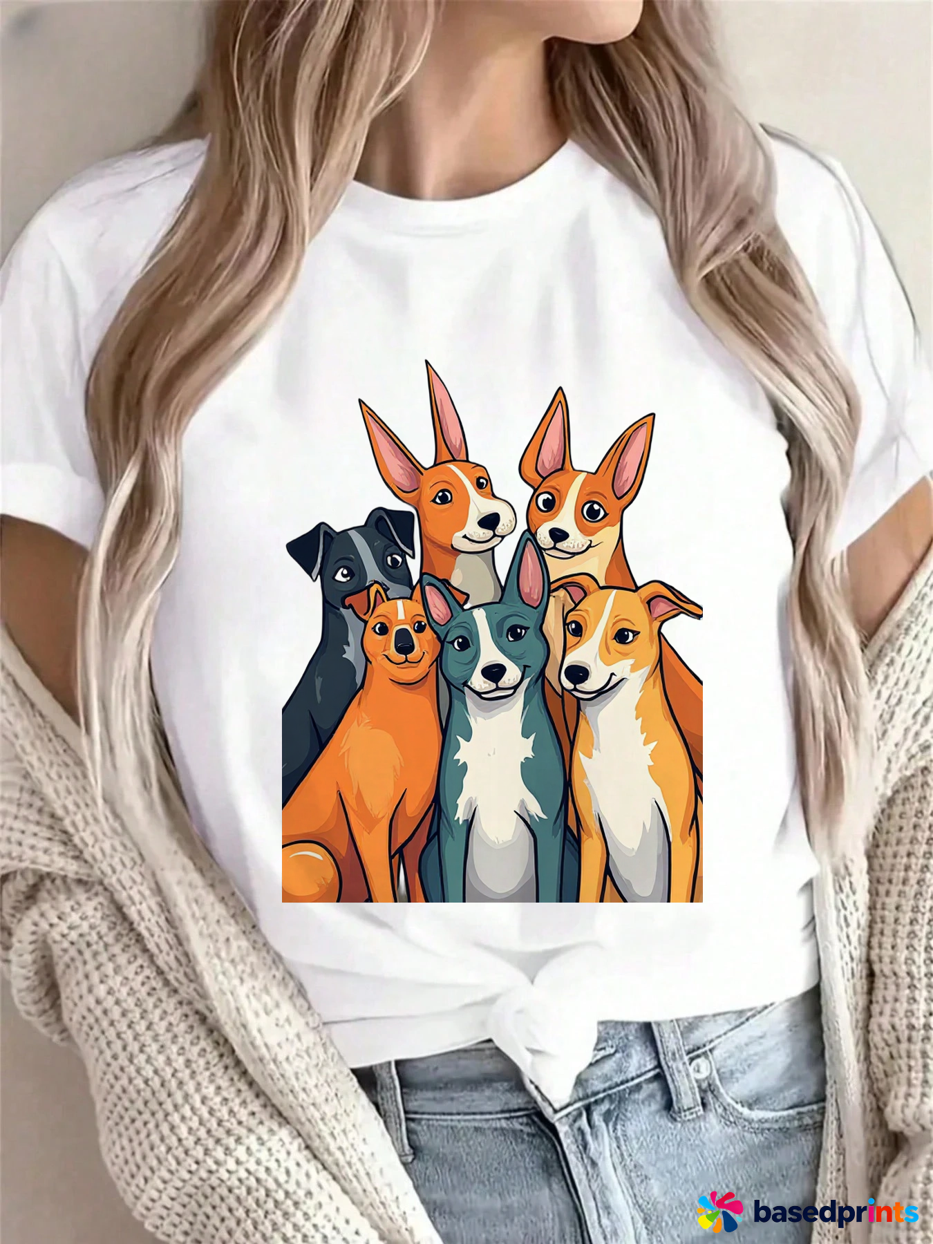 Colorful Dogs Print Short Sleeve T-Shirt Women Casual Tops