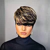 Glueless Black Gold Short Straight Bob Pixe Cut Hair