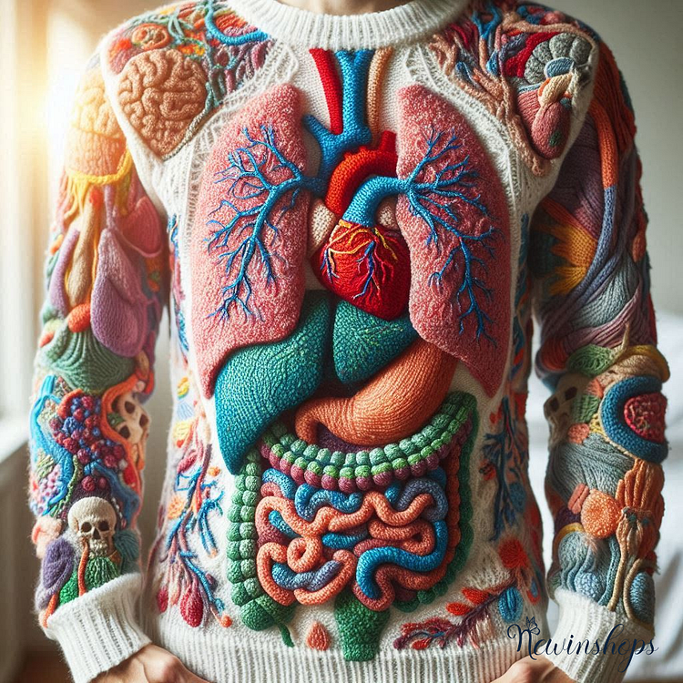 Retro Halloween Anatomy Art Chunky Knitted Sweater