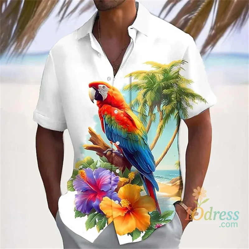 IO Menswear Tropical Floral Parrot 3d Print Shirt Men Women Fashion Shirts 2026 New Short Sleeve Hawaiian Shirts Blouse Y2K Men's Clothing