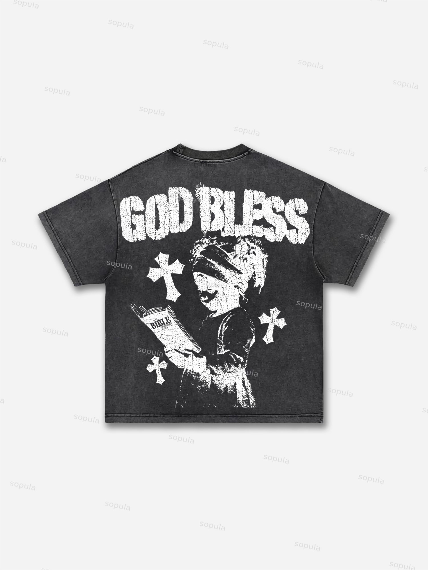 Men's God Bless Children's Prayer Graphic Washed T-shirt