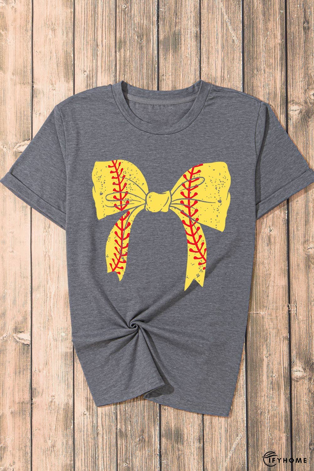 Black Baseball Bowknot Graphic Roll Up Sleeve Tee | IFYHOME