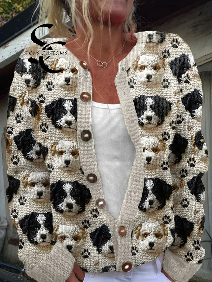 3D Embroidery of a Cute Dog on a Comfortable Knit Sweater