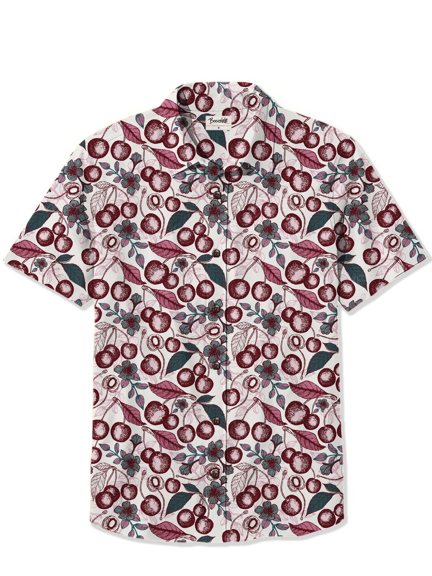 【Claudia S. Design X Boozelele】Retro Cherries Flavor Cream Purple Teal Tone - 100% Cotton Shirt