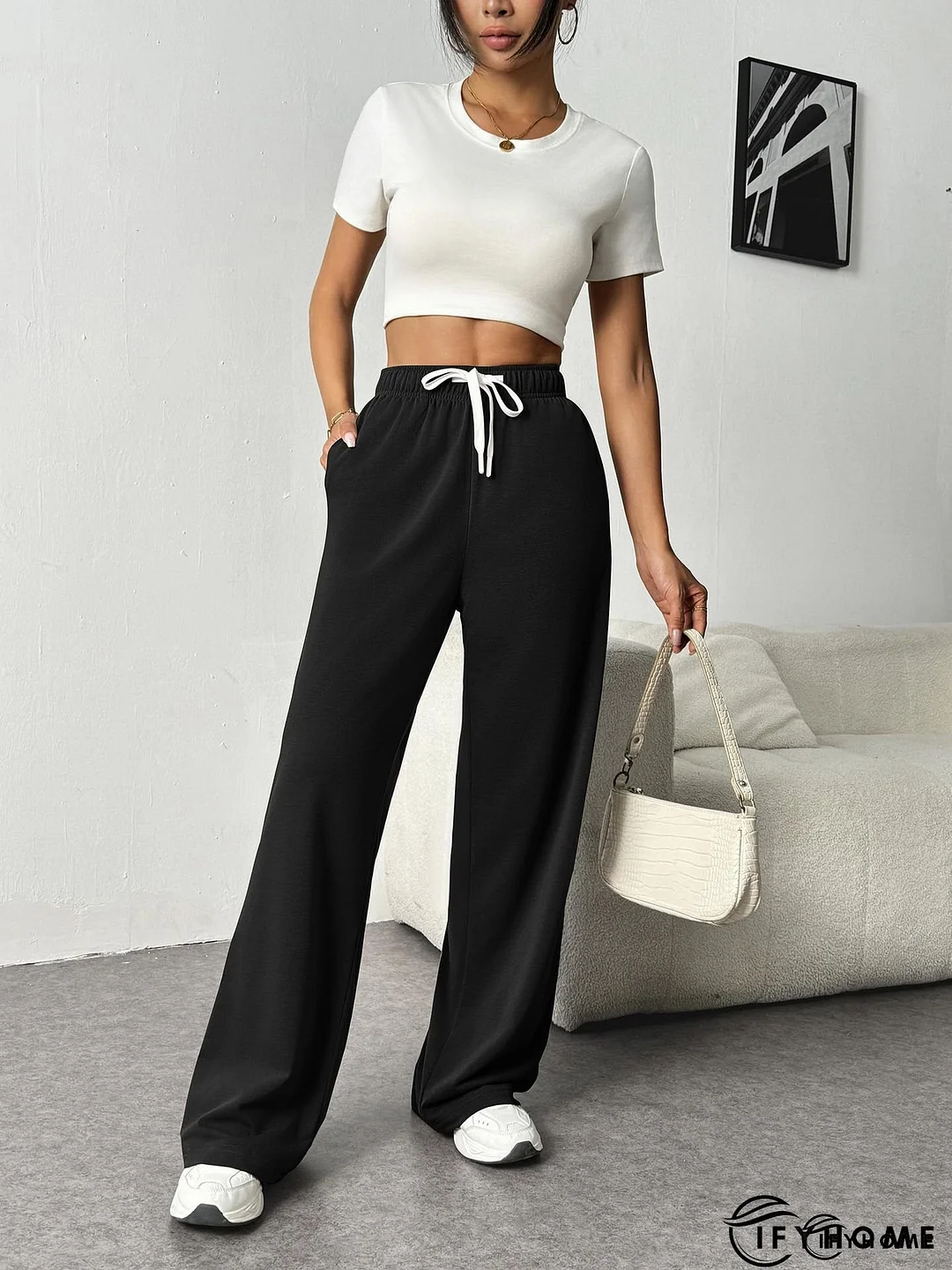 Exposed Seam Drawstring High Waist Wide Leg Pants | IFYHOME