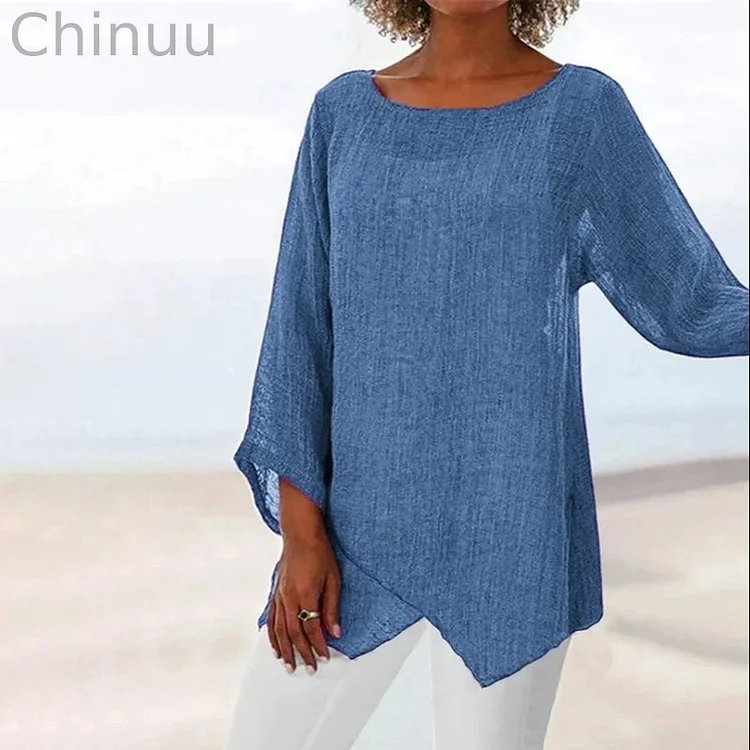 Casual Loose Asymmetrical Linen T-Shirt