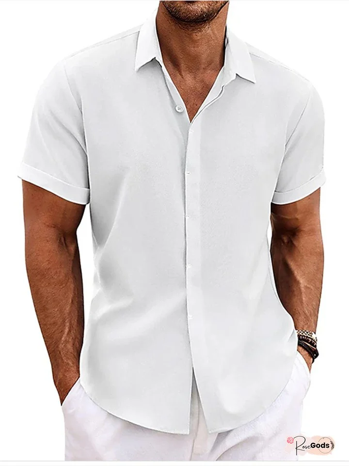 Men's Plus-size Shirt Solid Color Short-sleeved Lapel Shirt White Black Khaki Pink Green Gray Blue