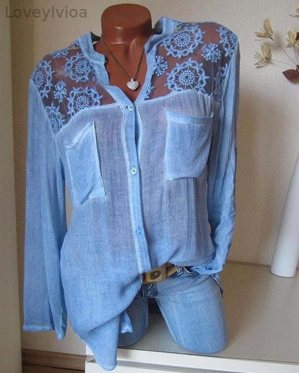 Plus Size Solid Cotton V-Neckline Long Sleeve Blouses