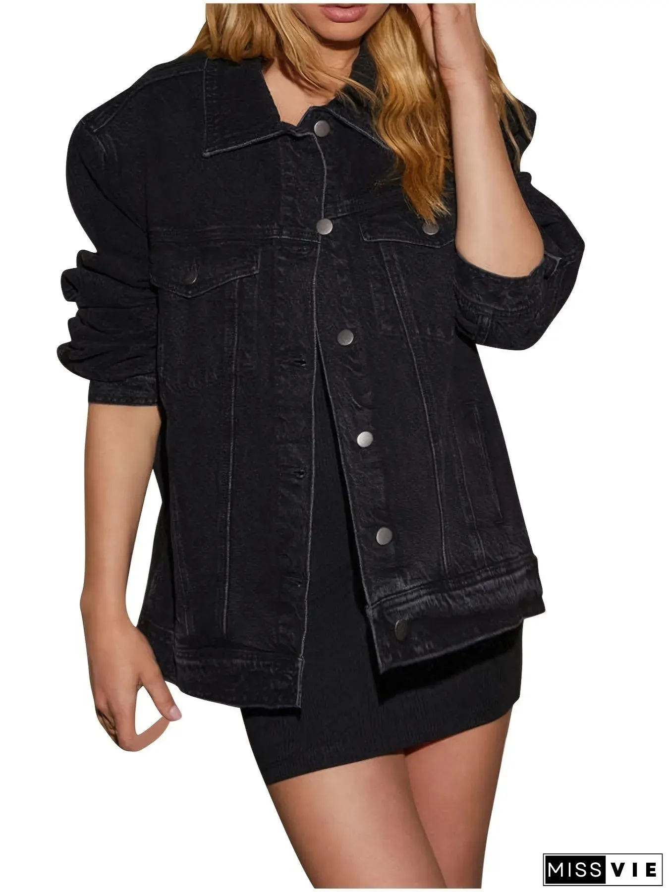 Denim Jacket for Women Women&lsquo;s Jean Jacket Frayed Washed Button up Cropped Denim Jacket with Pockets