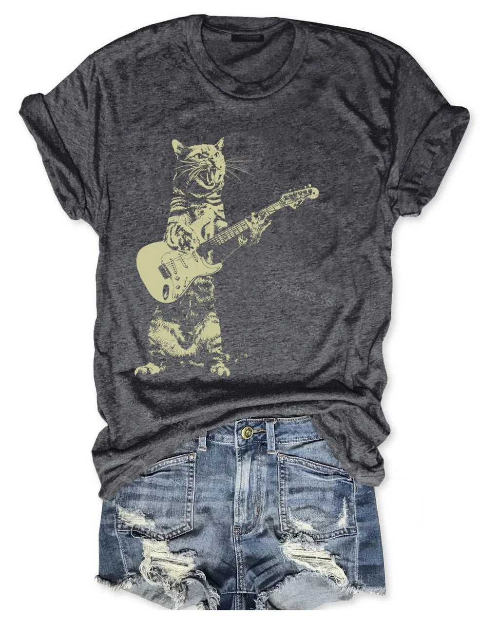 Eagerlys Cat Playing Guitar T-shirt Eagerlys