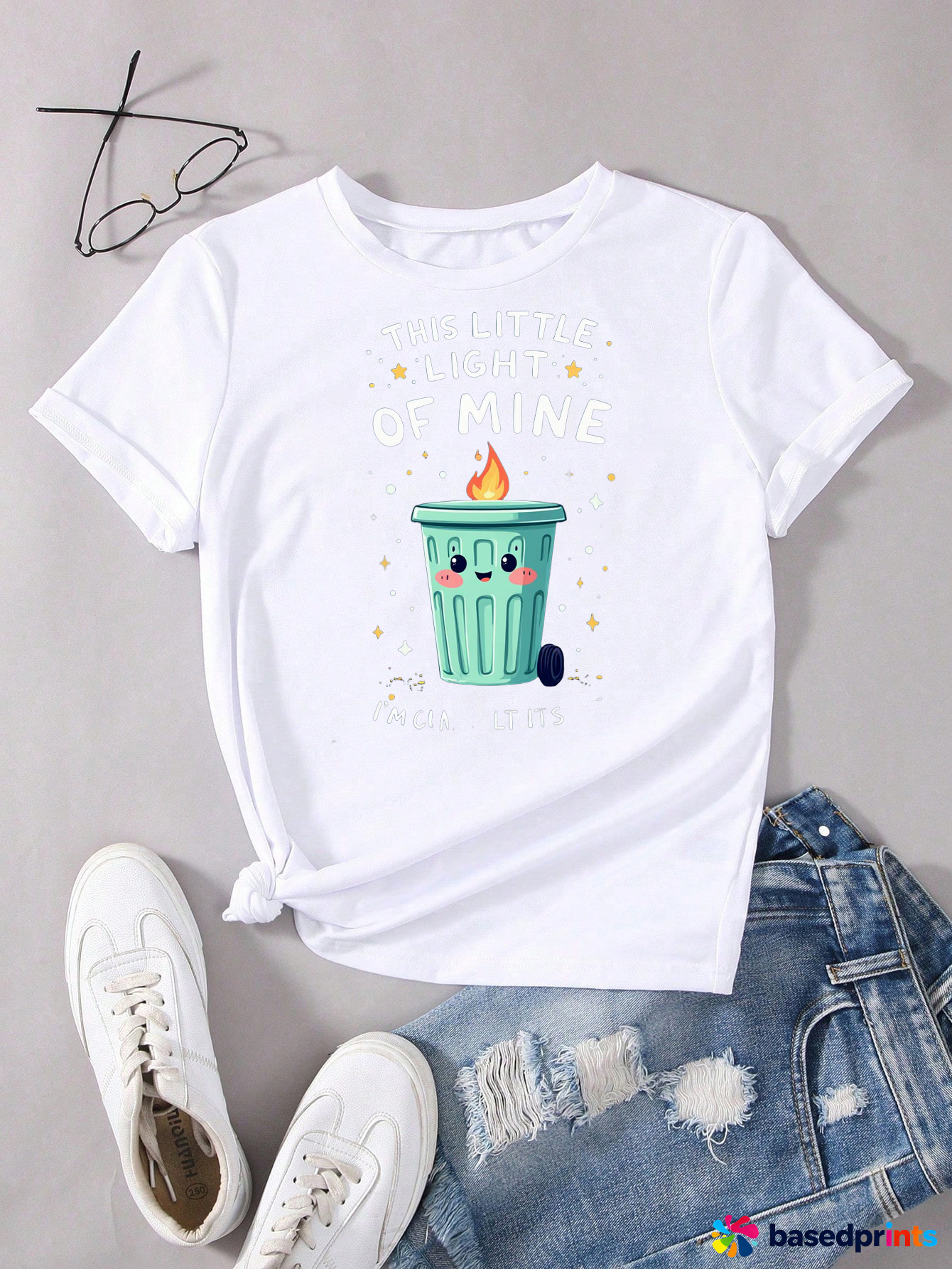 Cute Trash Can T-Shirt Women Short Sleeve Casual Tee
