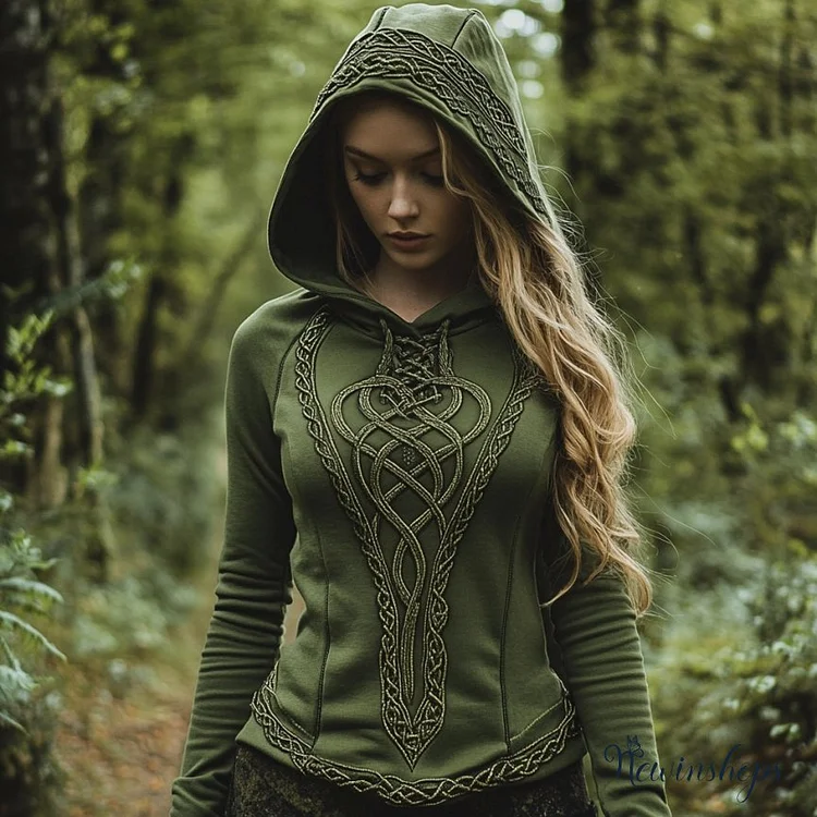 Women's Viking Jacquard Celtic Knot Art Hooded