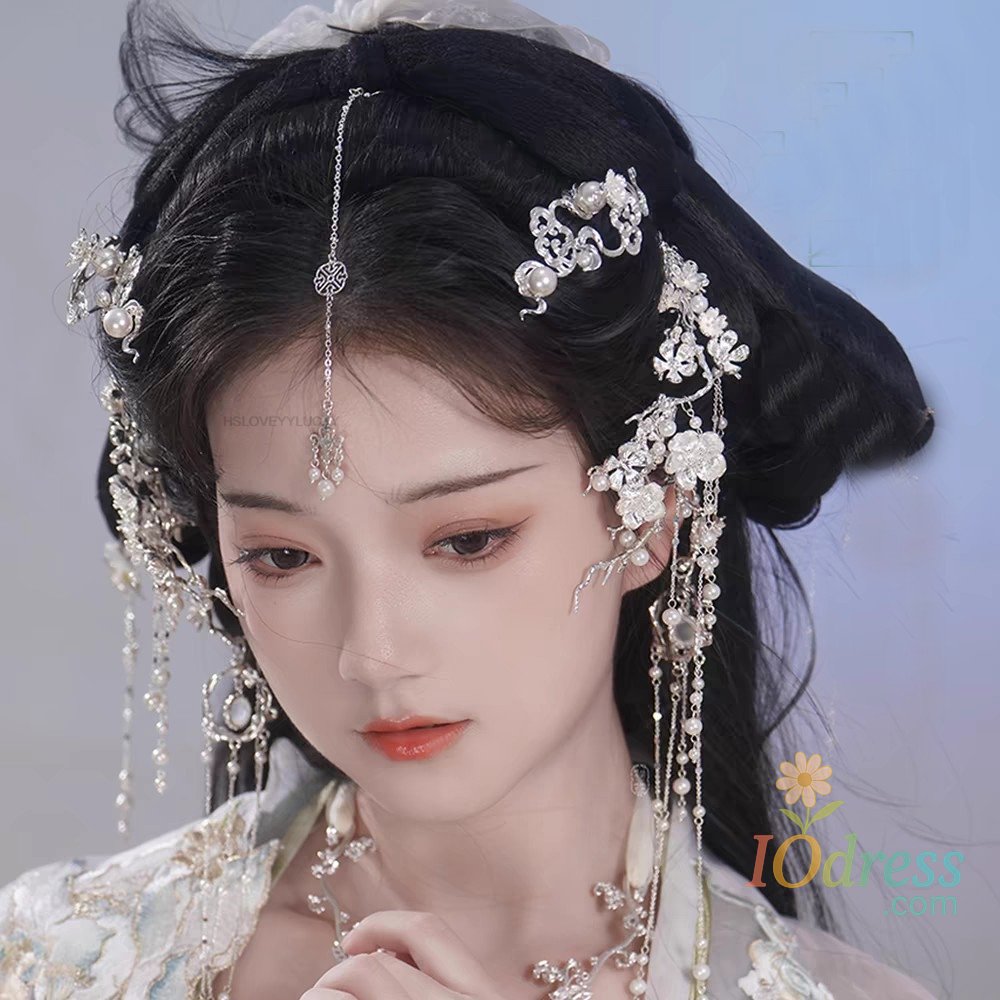 IO Dress Chinese Ancient Costume Headwear Long Tassel Hair Crown Hair Ornaments Hairpin Women Hair Crown Full Set Hanfu Accessories
