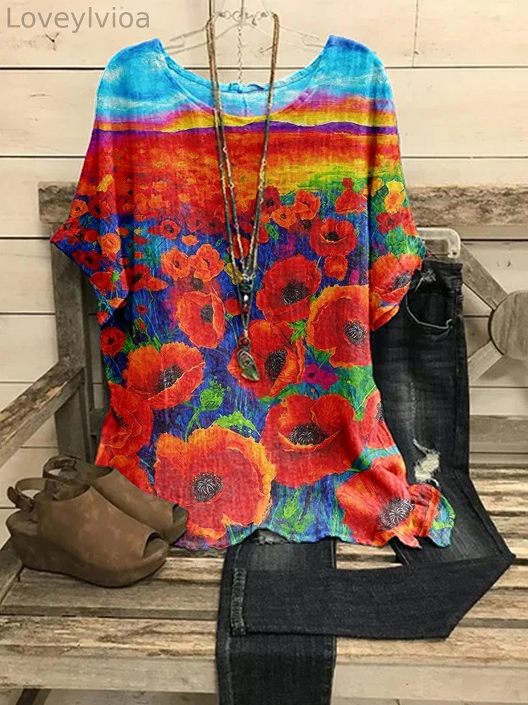Women's Retro Floral Art Printed Casual Top